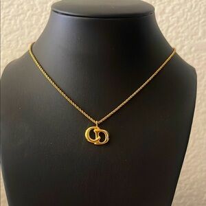 Vintage Christian Dior Gold Plated CD Pendant Necklace.